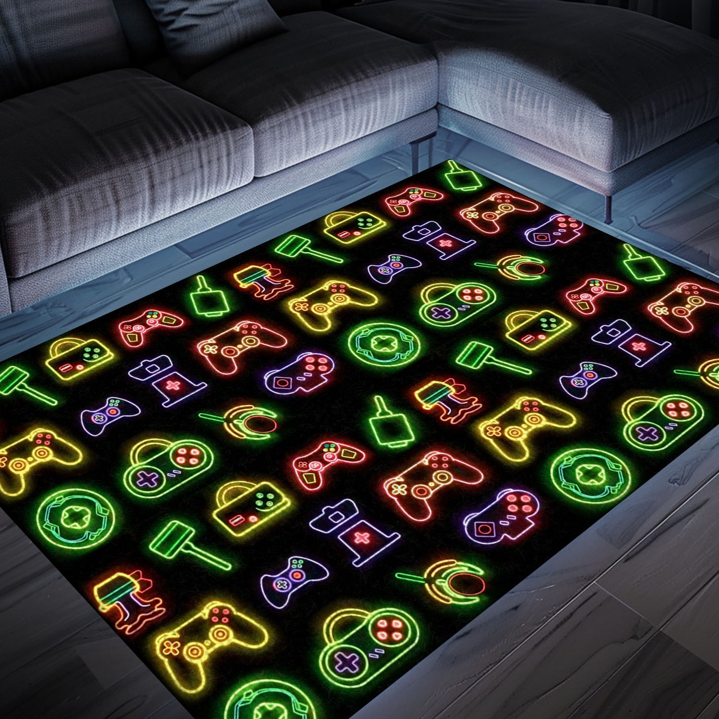 Vibrant Neon Video Game Retro Arcade Carpet for Bedroom, Perfect for Gamers and Video Game Fans, Arcade Decor, Gift for Gamers, Video Game Lovers G78