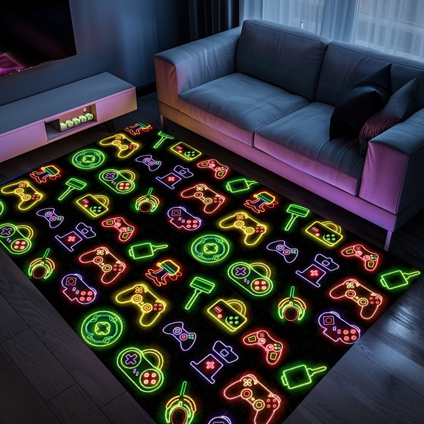 Vibrant Neon Video Game Retro Arcade Carpet for Bedroom, Perfect for Gamers and Video Game Fans, Arcade Decor, Gift for Gamers, Video Game Lovers G78