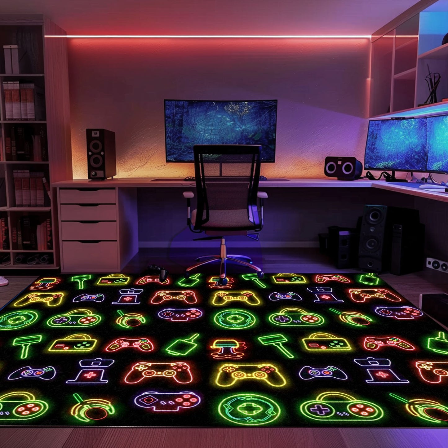 Vibrant Neon Video Game Retro Arcade Carpet for Bedroom, Perfect for Gamers and Video Game Fans, Arcade Decor, Gift for Gamers, Video Game Lovers G78