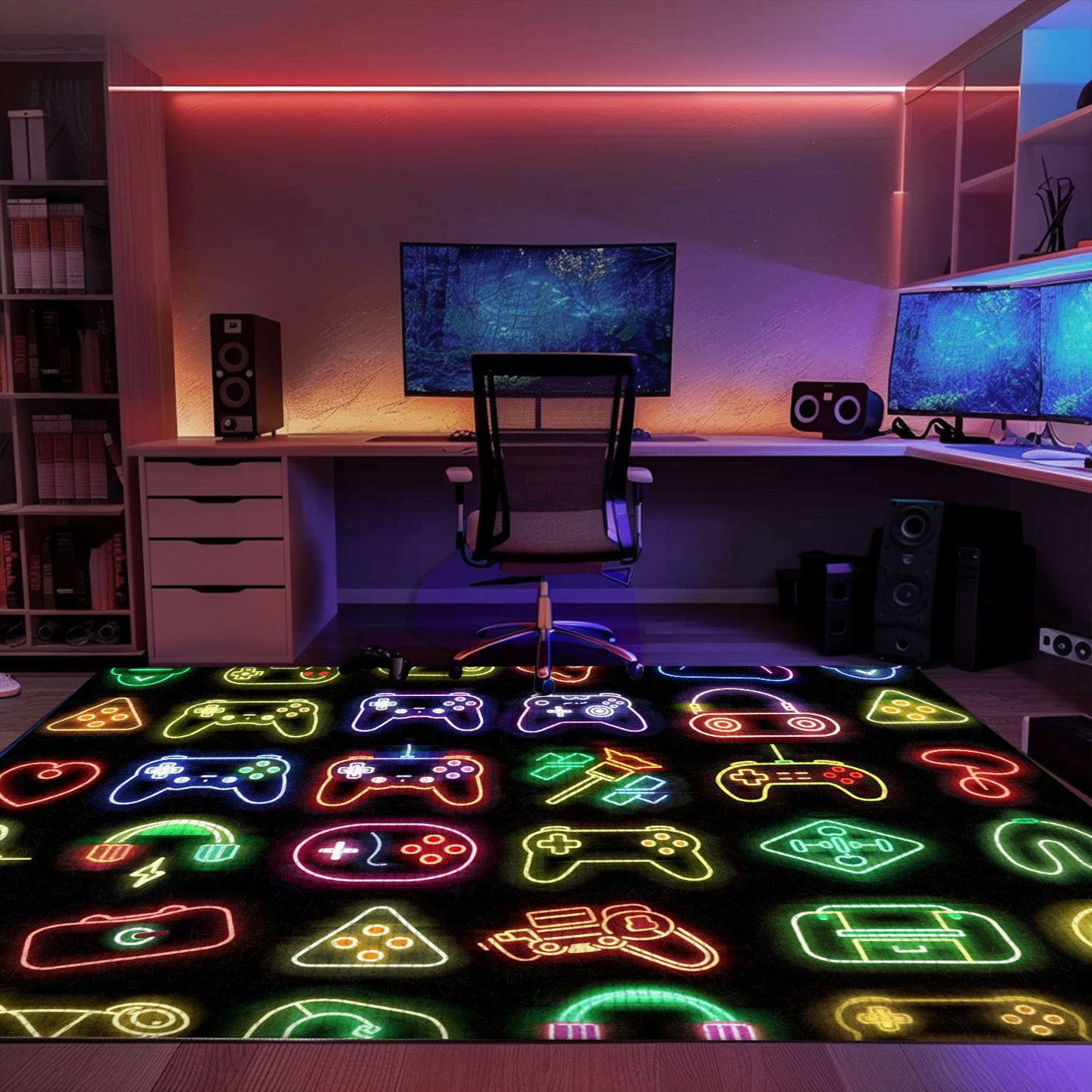 Neon Video Game Retro Arcade Rug for Living Room, Ideal for Gamers and Retro Arcade Decor, Arcade Decor, Gift for Gamers, Video Game Lovers G77