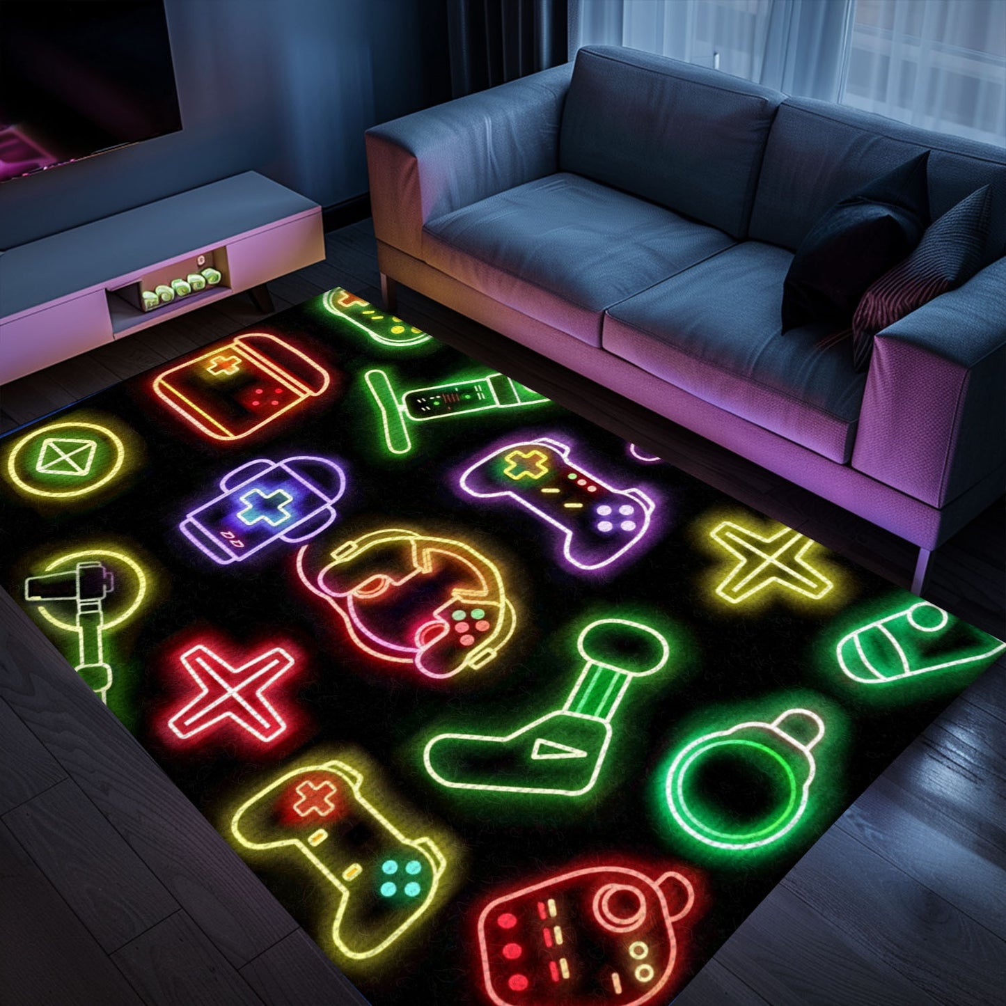 Stylish Neon Video Game Retro Arcade Rug for Living Room, Ideal for Gamers and Arcade Decor Lovers, Arcade Decor, Gift for Gamers, Video Game Lovers G74