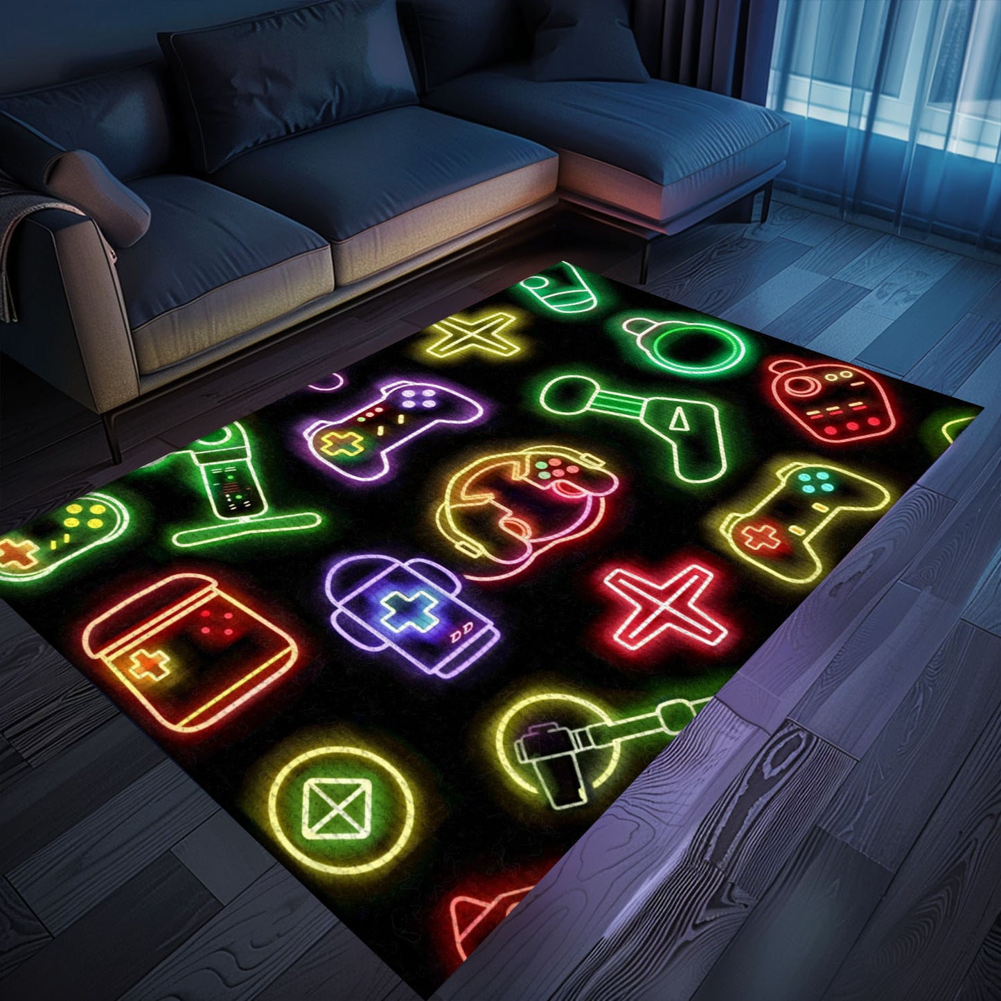 Stylish Neon Video Game Retro Arcade Rug for Living Room, Ideal for Gamers and Arcade Decor Lovers, Arcade Decor, Gift for Gamers, Video Game Lovers G74