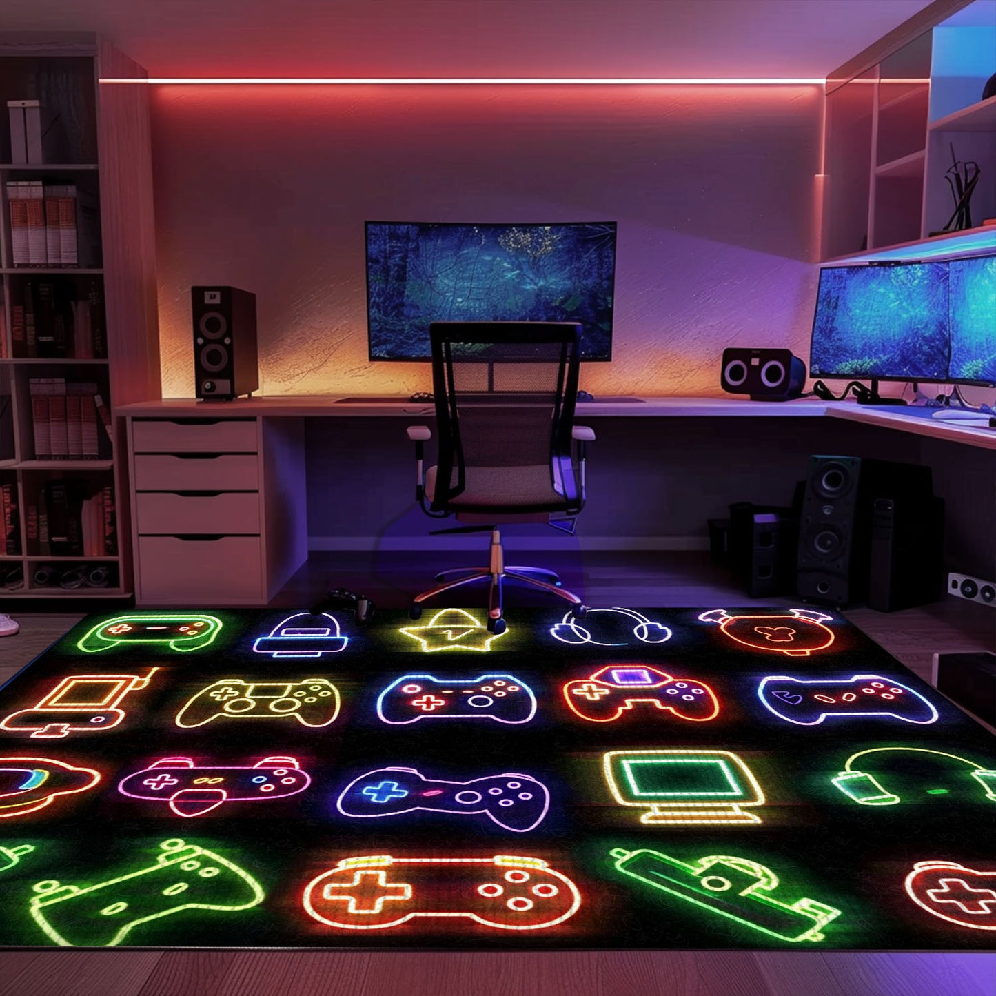 Funky Neon Video Game Retro Arcade Rug for Living Room, Perfect Gift for Gamers and Arcade Enthusiasts, Arcade Decor, Gift for Gamers, Video Game Lovers G71