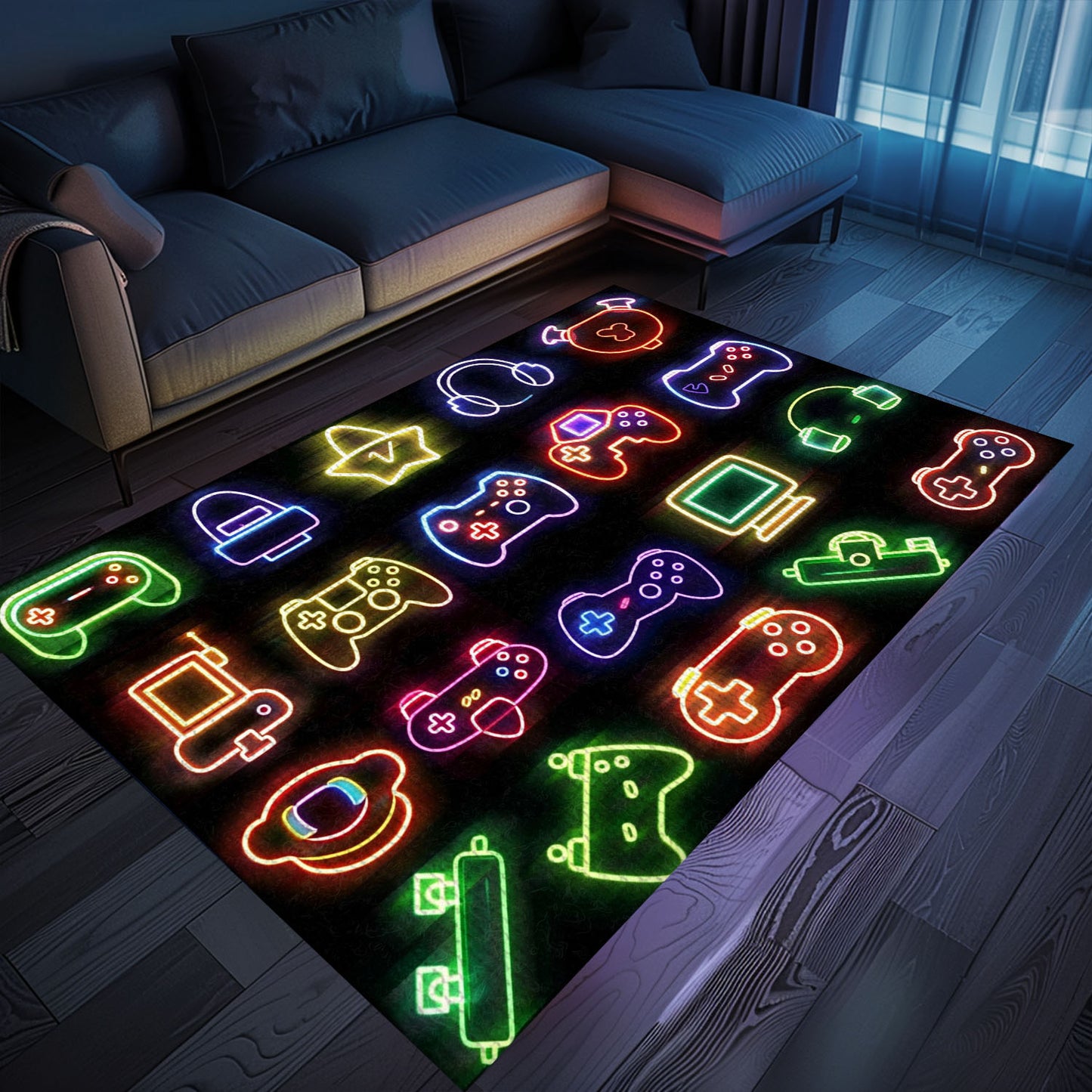 Funky Neon Video Game Retro Arcade Rug for Living Room, Perfect Gift for Gamers and Arcade Enthusiasts, Arcade Decor, Gift for Gamers, Video Game Lovers G71