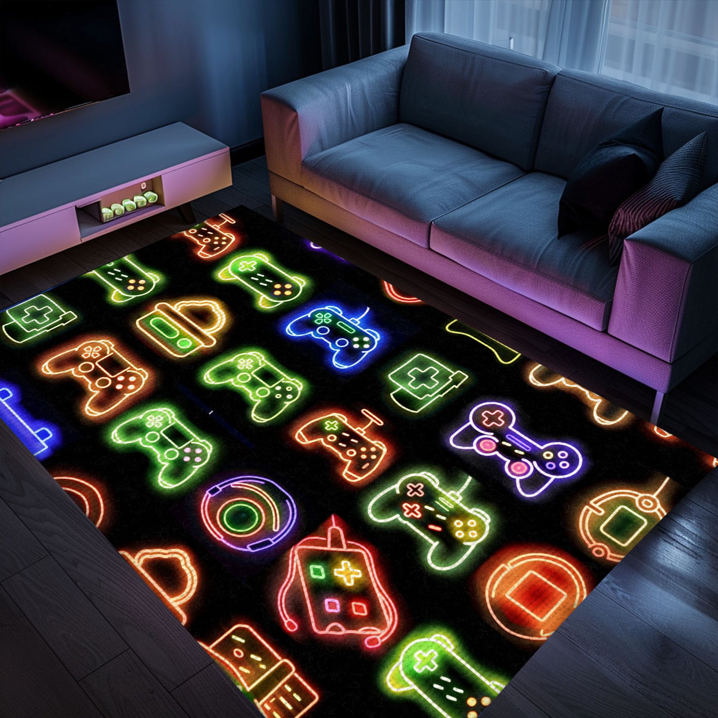 Neon Video Game Retro Arcade Rug for Bedroom, Ideal Decor for Gamers and Video Game Collectors, Arcade Decor, Gift for Gamers, Video Game Lovers G70