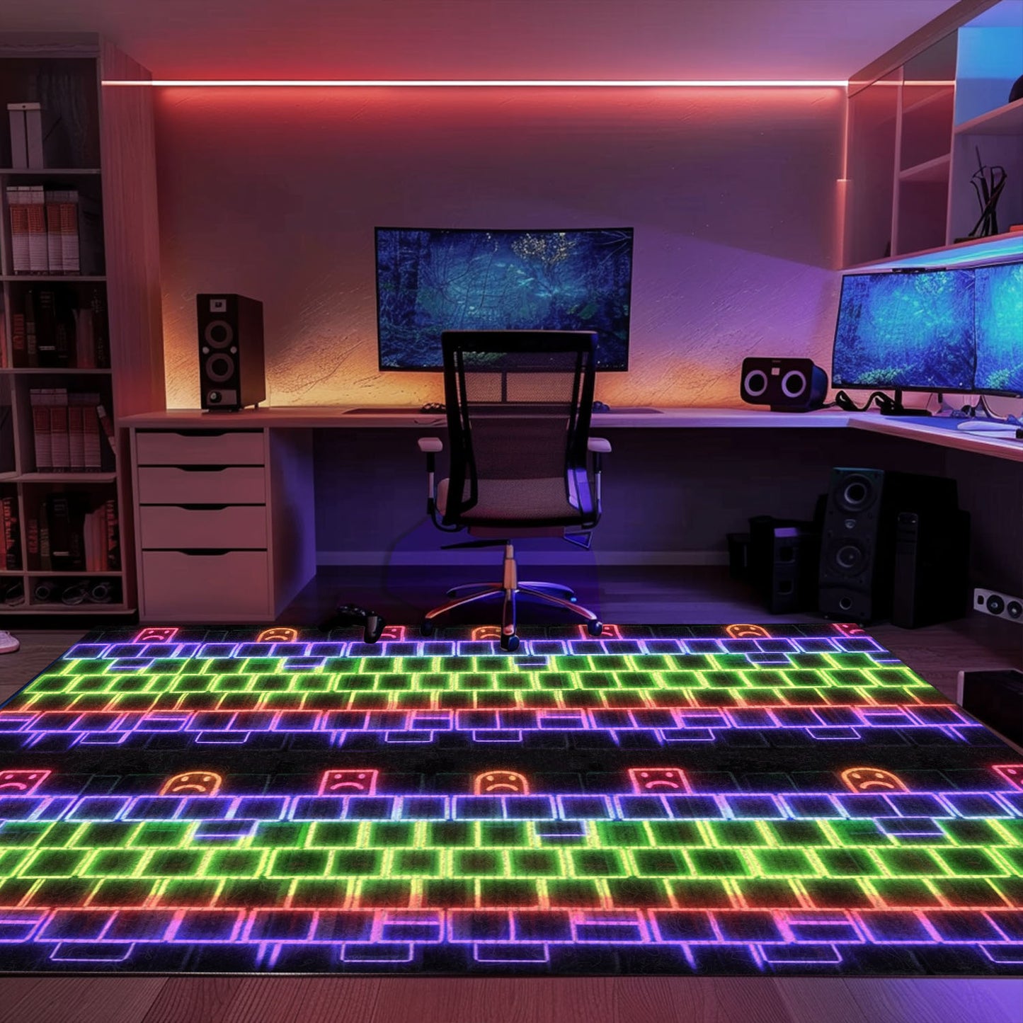 Eye-Catching Neon Video Game Retro Arcade Carpet for Living Room, Ideal for Gamers and Arcade Decor, Arcade Decor, Gift for Gamers, Video Game Lovers G64
