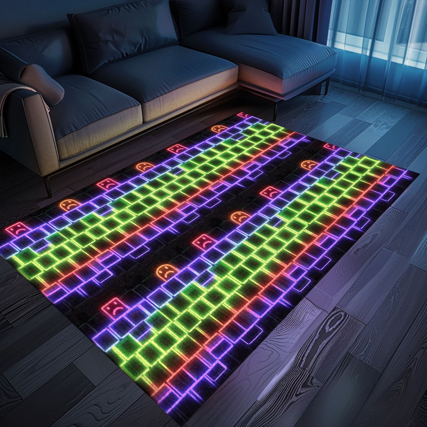 Eye-Catching Neon Video Game Retro Arcade Carpet for Living Room, Ideal for Gamers and Arcade Decor, Arcade Decor, Gift for Gamers, Video Game Lovers G64
