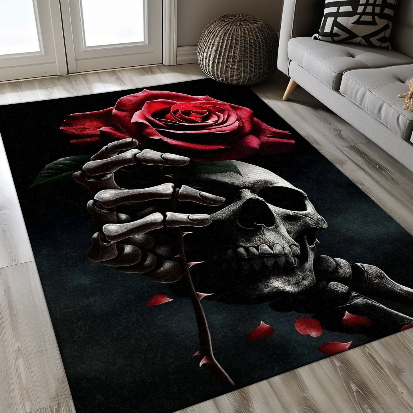 Eye-Catching Accent for Your Living Space: Colorful Skull and Rose Pattern Area Rug, Skull Rug, Area Rugs 5x8, 4x6, 3x5 Size for Living Room Bedroom Home Decorative Skull K23