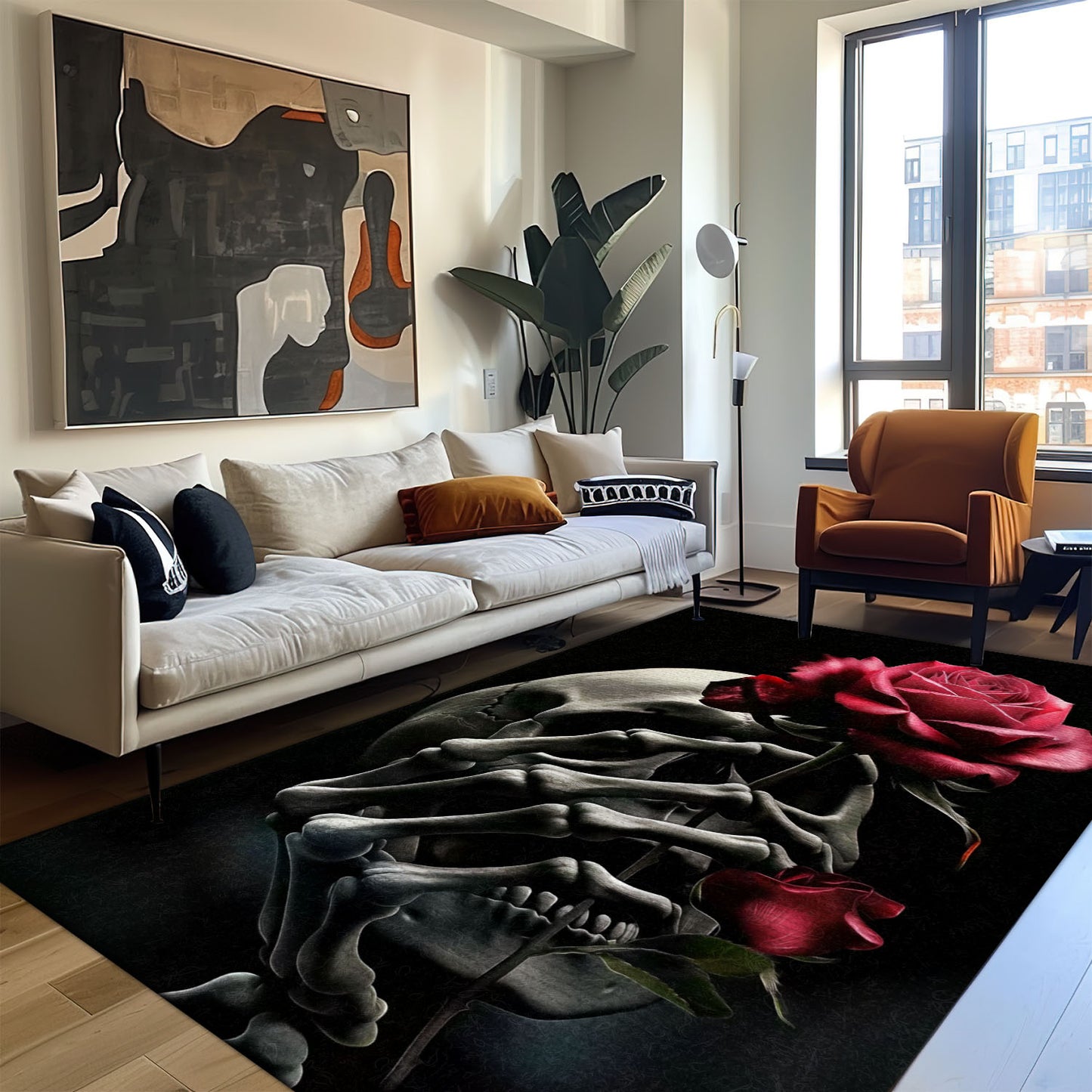 Enhance Your Bedroom Living Room with a Colorful Skull and Rose Design Rug, Skull Rug, Area Rugs 5x8, 4x6, 3x5 Size for Living Room Bedroom Home Decorative Skull K12
