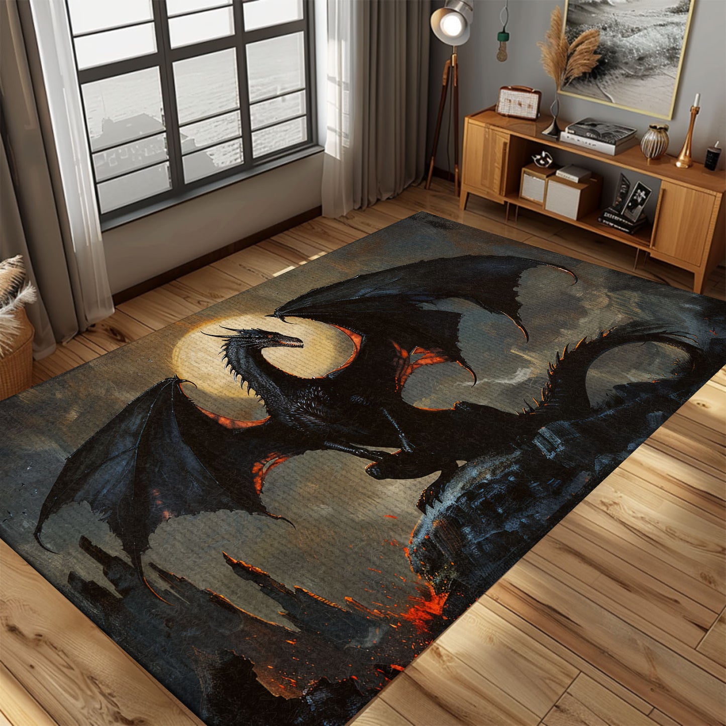 Fatalis the Black Dragon Area Rug, Ideal for Fantasy Lovers and Those Seeking a Bold and Powerful Design, Gift For Dragon Lovers, Personalized Dragon Rug for Living Room, Bedroom DG89