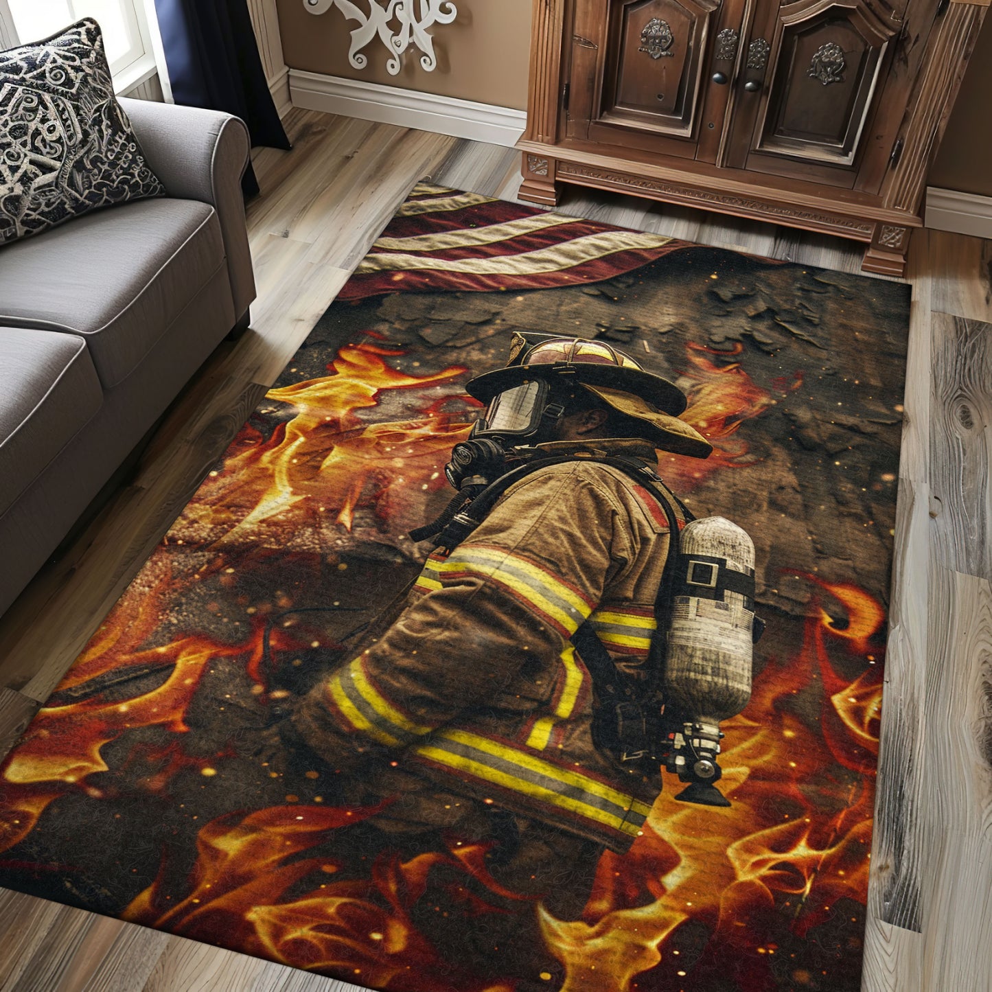 Bold Fireman Area Rug: Make a Bold Statement in Your Home Decor, Firefighter Rugs for Living Room Bedroom, Firefighter Rectangular Rugs Full Size FR40