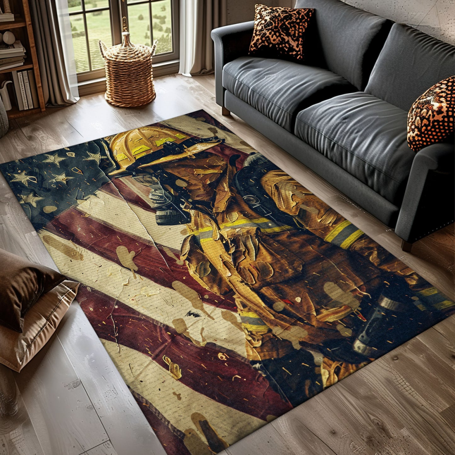 Colorful Firefighter Theme Rug: Bring Heroism to Your Living Space, Firefighter Rugs for Living Room Bedroom, Firefighter Rectangular Rugs Full Size FR39