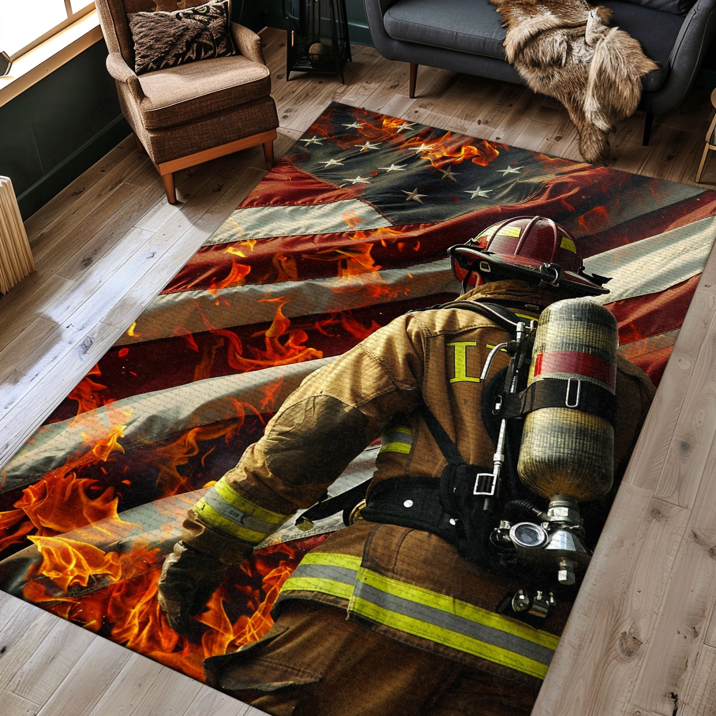Courageous Firefighter Carpet: Pay Homage to Firefighting Heroes, Firefighter Rugs for Living Room Bedroom, Firefighter Rectangular Rugs Full Size FR38