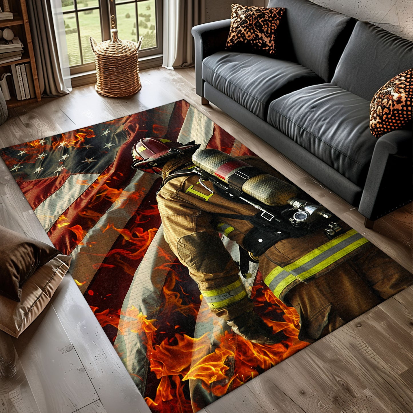 Courageous Firefighter Carpet: Pay Homage to Firefighting Heroes, Firefighter Rugs for Living Room Bedroom, Firefighter Rectangular Rugs Full Size FR38
