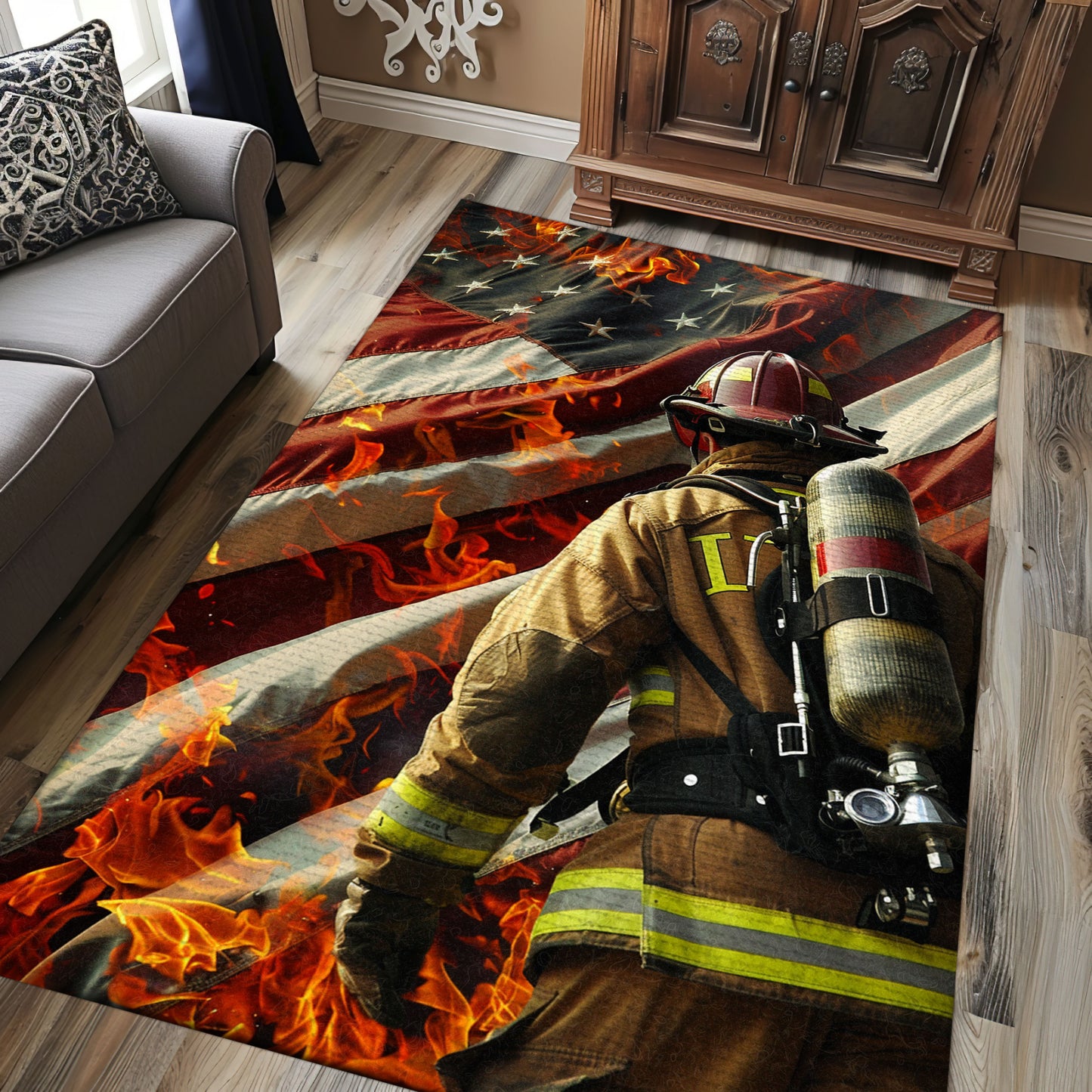 Courageous Firefighter Carpet: Pay Homage to Firefighting Heroes, Firefighter Rugs for Living Room Bedroom, Firefighter Rectangular Rugs Full Size FR38