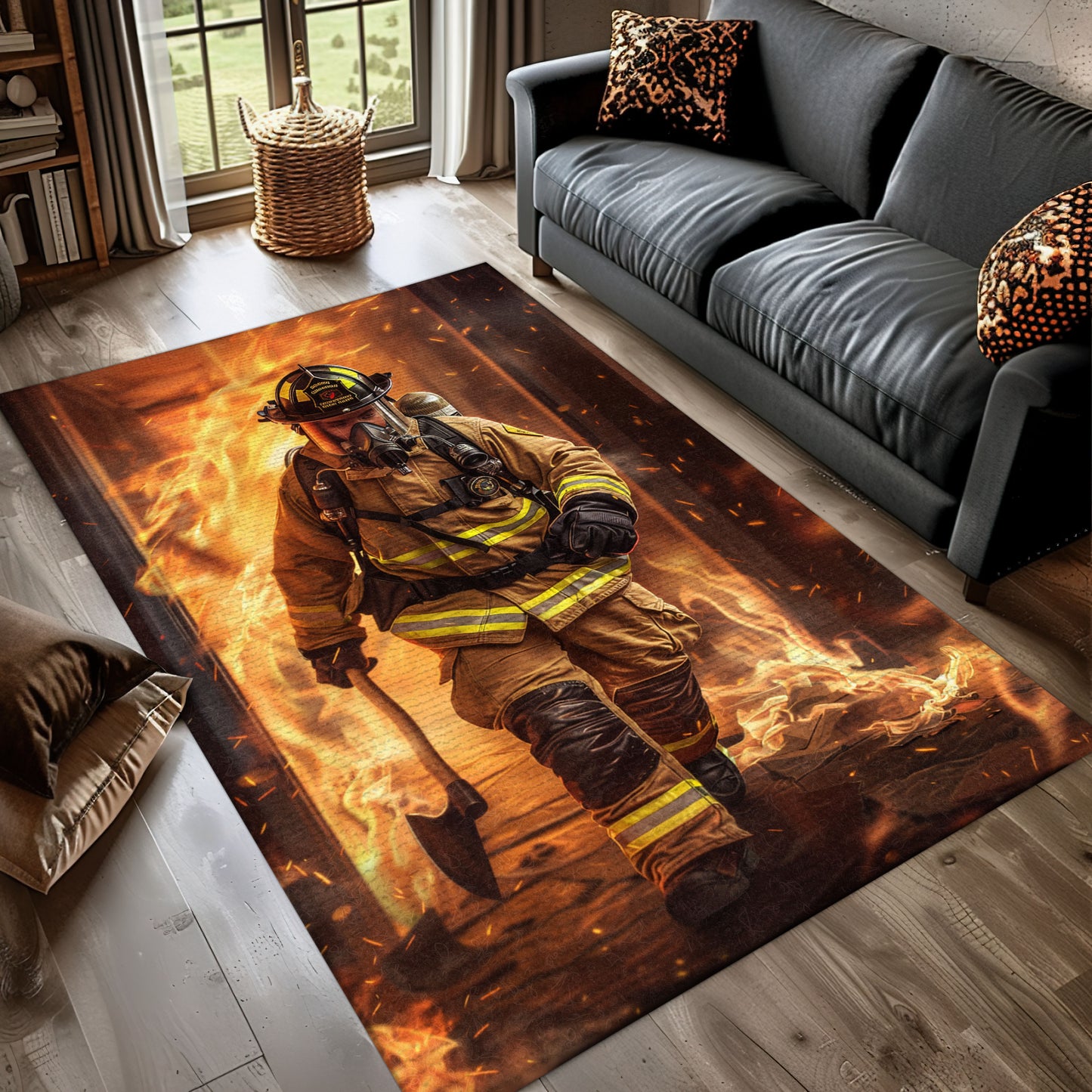 Dynamic Firefighter Theme Area Rug: Elevate Your Room with Courageous Flair, Firefighter Rugs for Living Room Bedroom, Firefighter Rectangular Rugs Full Size FR33