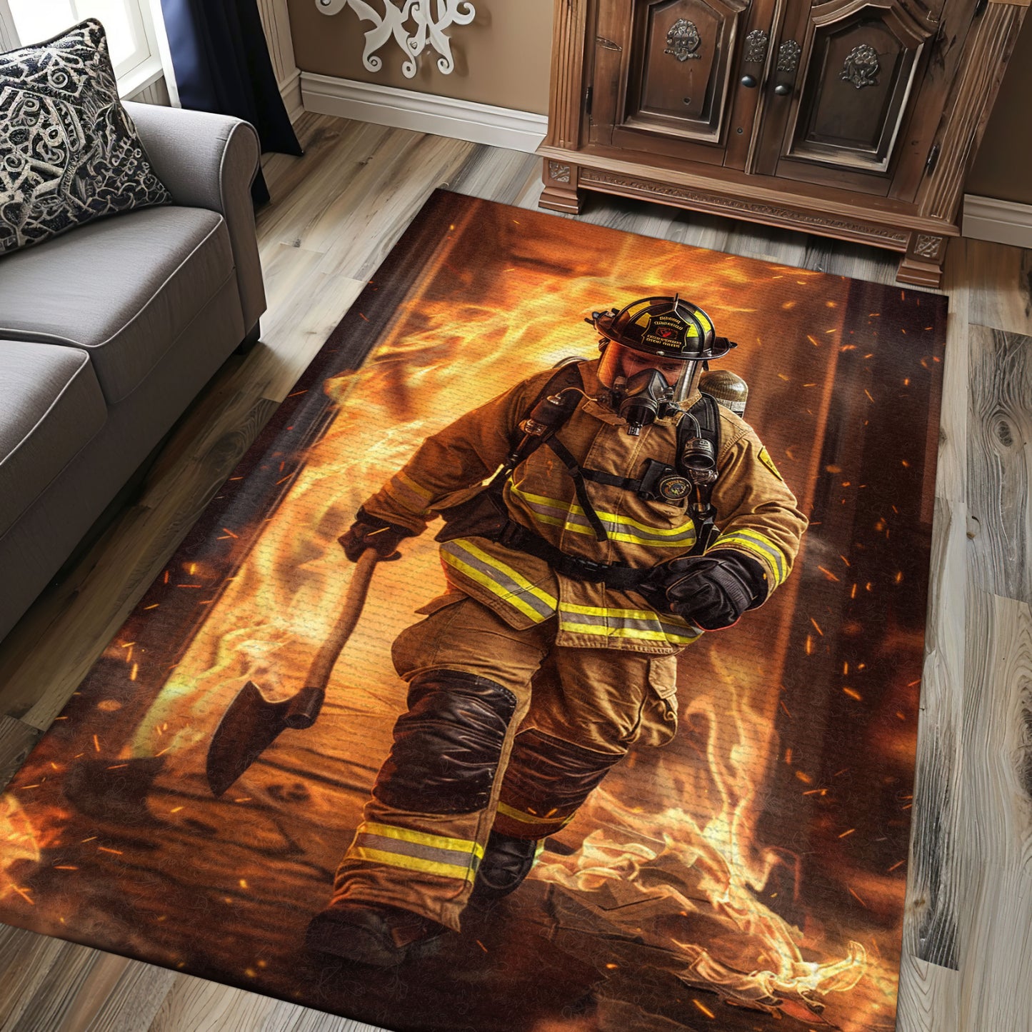 Dynamic Firefighter Theme Area Rug: Elevate Your Room with Courageous Flair, Firefighter Rugs for Living Room Bedroom, Firefighter Rectangular Rugs Full Size FR33