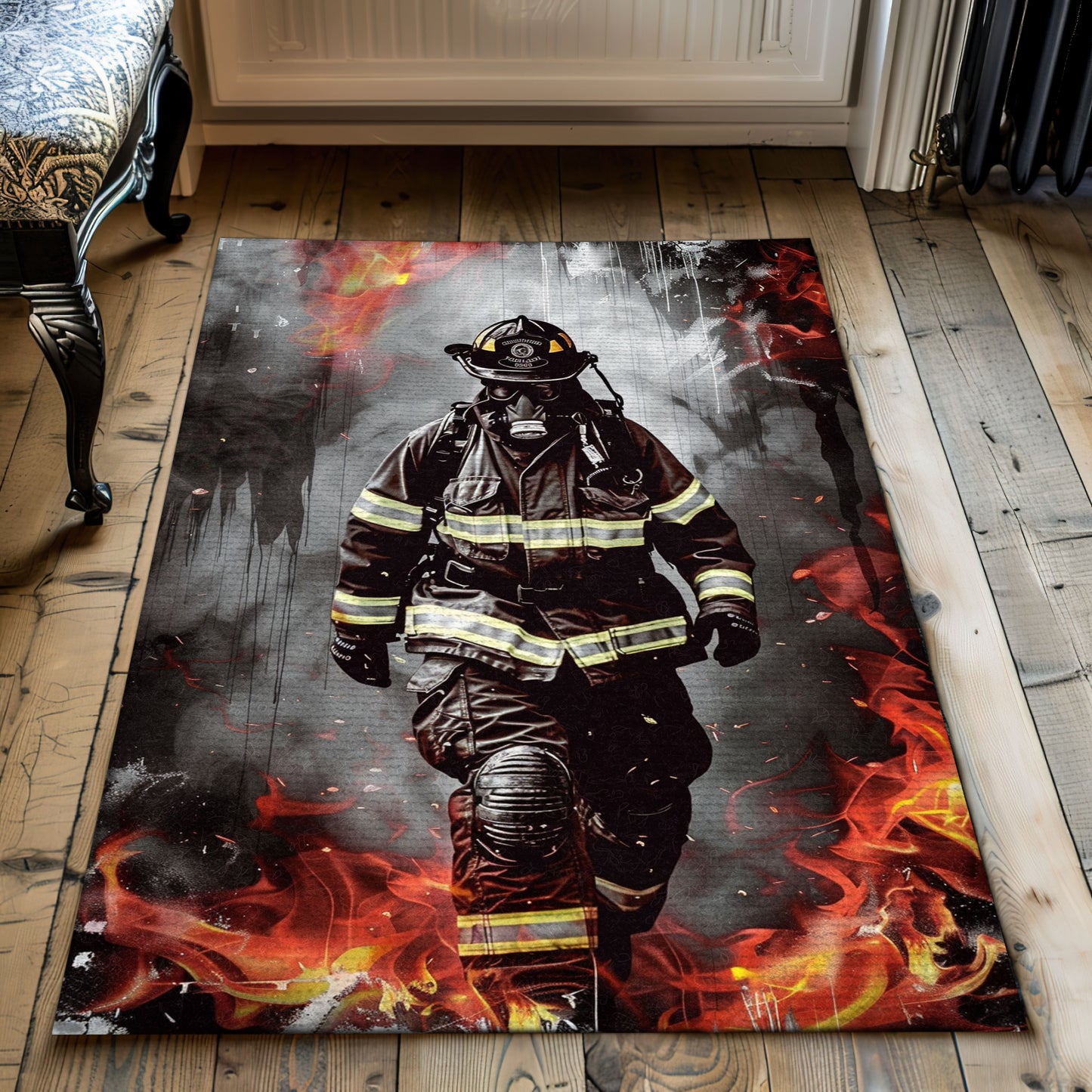 Courageous Firefighter Area Rug: Bring Heroism to Your Living Space, Firefighter Rugs for Living Room Bedroom, Firefighter Rectangular Rugs Full Size FR30