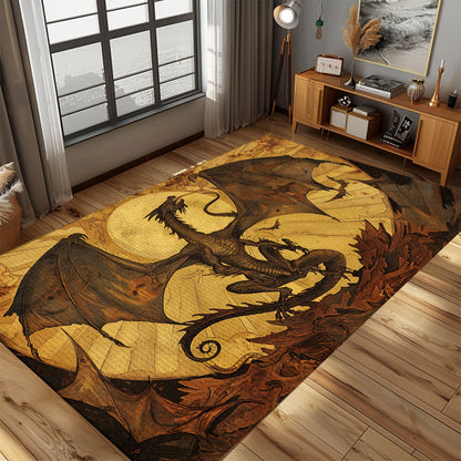 Historic 1400s Dragon Area Rug, Perfect for Adding a Rich and Enchanting Medieval Theme to Your Interior Design, Gift For Dragon Lovers, Personalized Dragon Rug for Living Room, Bedroom DG120