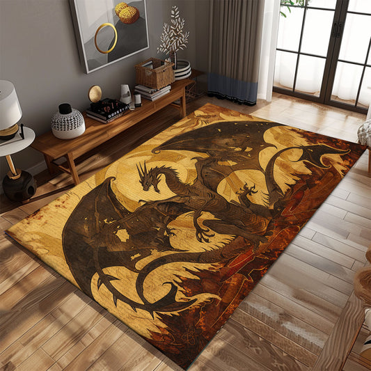 Medieval 1400s Dragon Area Rug, Ideal for Creating a Timeless and Mythical Atmosphere in Your Living Space, Gift For Dragon Lovers, Personalized Dragon Rug for Living Room, Bedroom DG119