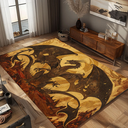 Medieval 1400s Dragon Area Rug, Ideal for Creating a Timeless and Mythical Atmosphere in Your Living Space, Gift For Dragon Lovers, Personalized Dragon Rug for Living Room, Bedroom DG119