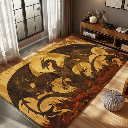 Medieval 1400s Dragon Area Rug, Ideal for Creating a Timeless and Mythical Atmosphere in Your Living Space, Gift For Dragon Lovers, Personalized Dragon Rug for Living Room, Bedroom DG119