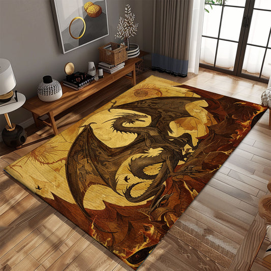 Intricate 1400s Dragon Area Rug, Perfect for Adding a Touch of Medieval Fantasy and Historic Elegance to Any Room, Gift For Dragon Lovers, Personalized Dragon Rug for Living Room, Bedroom DG118