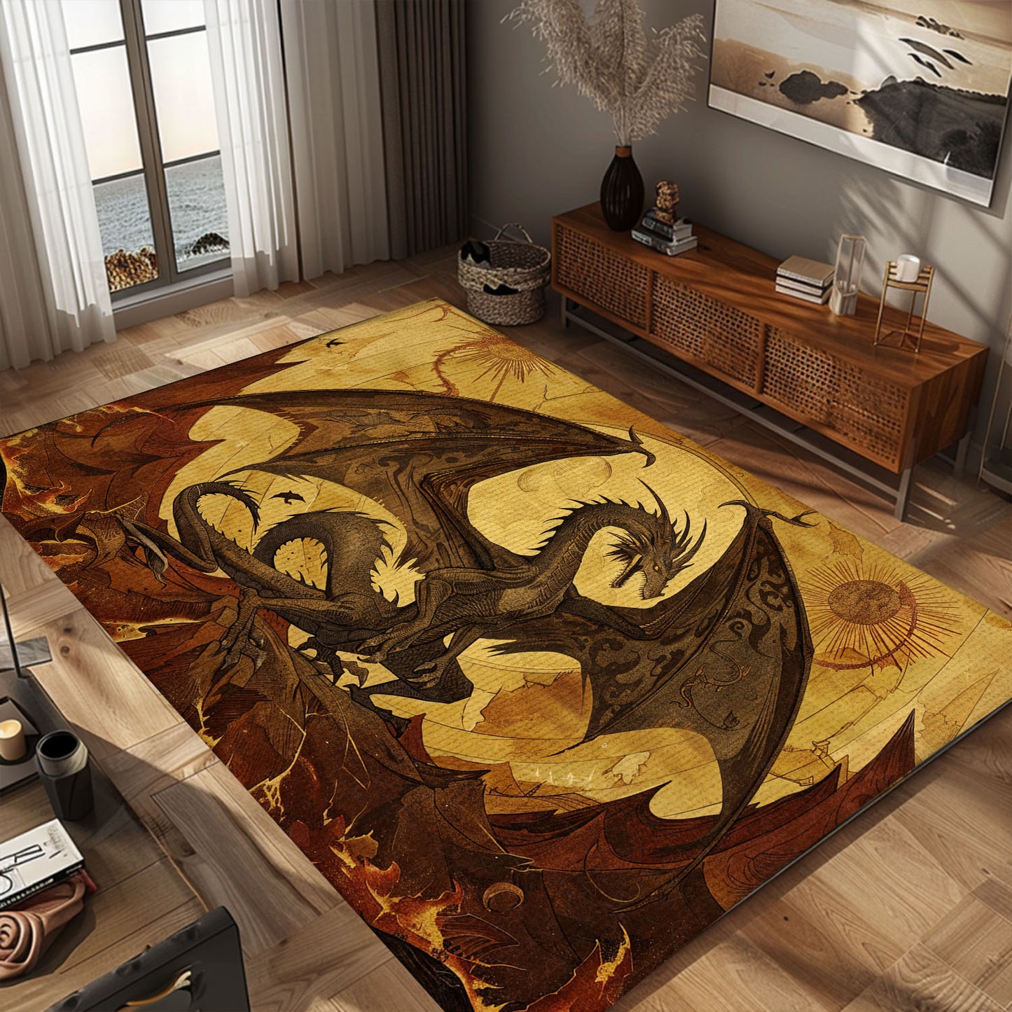 Intricate 1400s Dragon Area Rug, Perfect for Adding a Touch of Medieval Fantasy and Historic Elegance to Any Room, Gift For Dragon Lovers, Personalized Dragon Rug for Living Room, Bedroom DG118