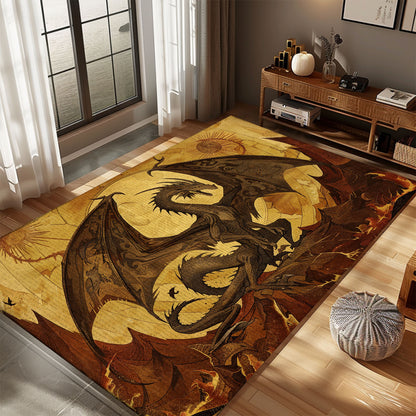 Intricate 1400s Dragon Area Rug, Perfect for Adding a Touch of Medieval Fantasy and Historic Elegance to Any Room, Gift For Dragon Lovers, Personalized Dragon Rug for Living Room, Bedroom DG118