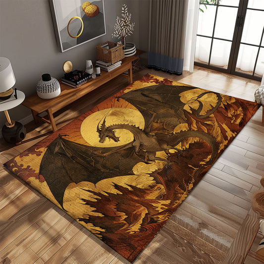 1400s Medieval Dragon Area Rug, Bringing Historic Mythology and Vintage Charm to Your Home Decor, Gift For Dragon Lovers, Personalized Dragon Rug for Living Room, Bedroom DG117