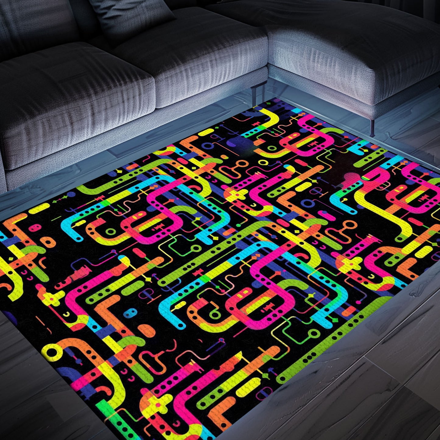 Vibrant 70s Retro Arcade Rug for Living Room, Perfect for Gamers and Video Game Room Decoration, Arcade Decor, Gift for Gamers, Video Game Lovers G59