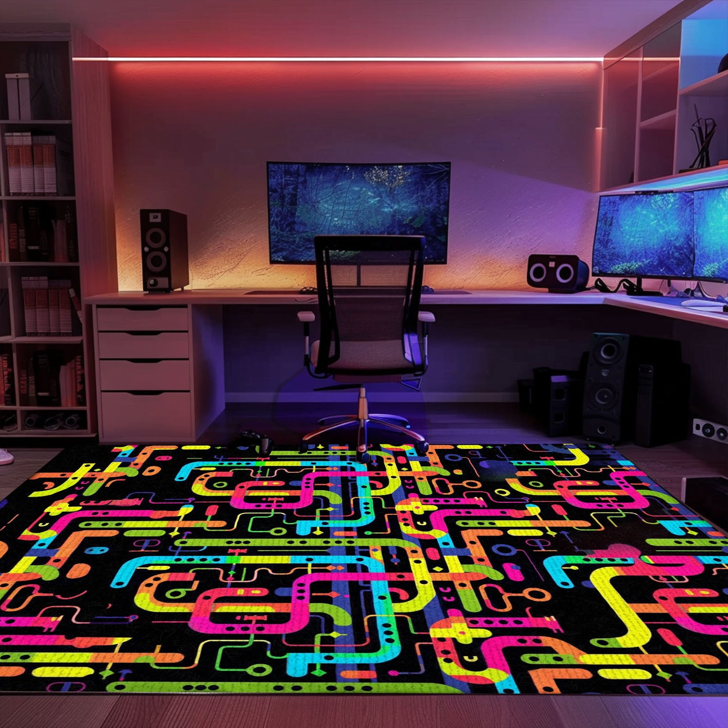 Vibrant 70s Retro Arcade Rug for Living Room, Perfect for Gamers and Video Game Room Decoration, Arcade Decor, Gift for Gamers, Video Game Lovers G59