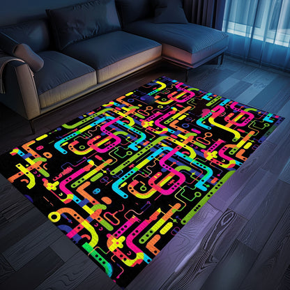 Vibrant 70s Retro Arcade Rug for Living Room, Perfect for Gamers and Video Game Room Decoration, Arcade Decor, Gift for Gamers, Video Game Lovers G59