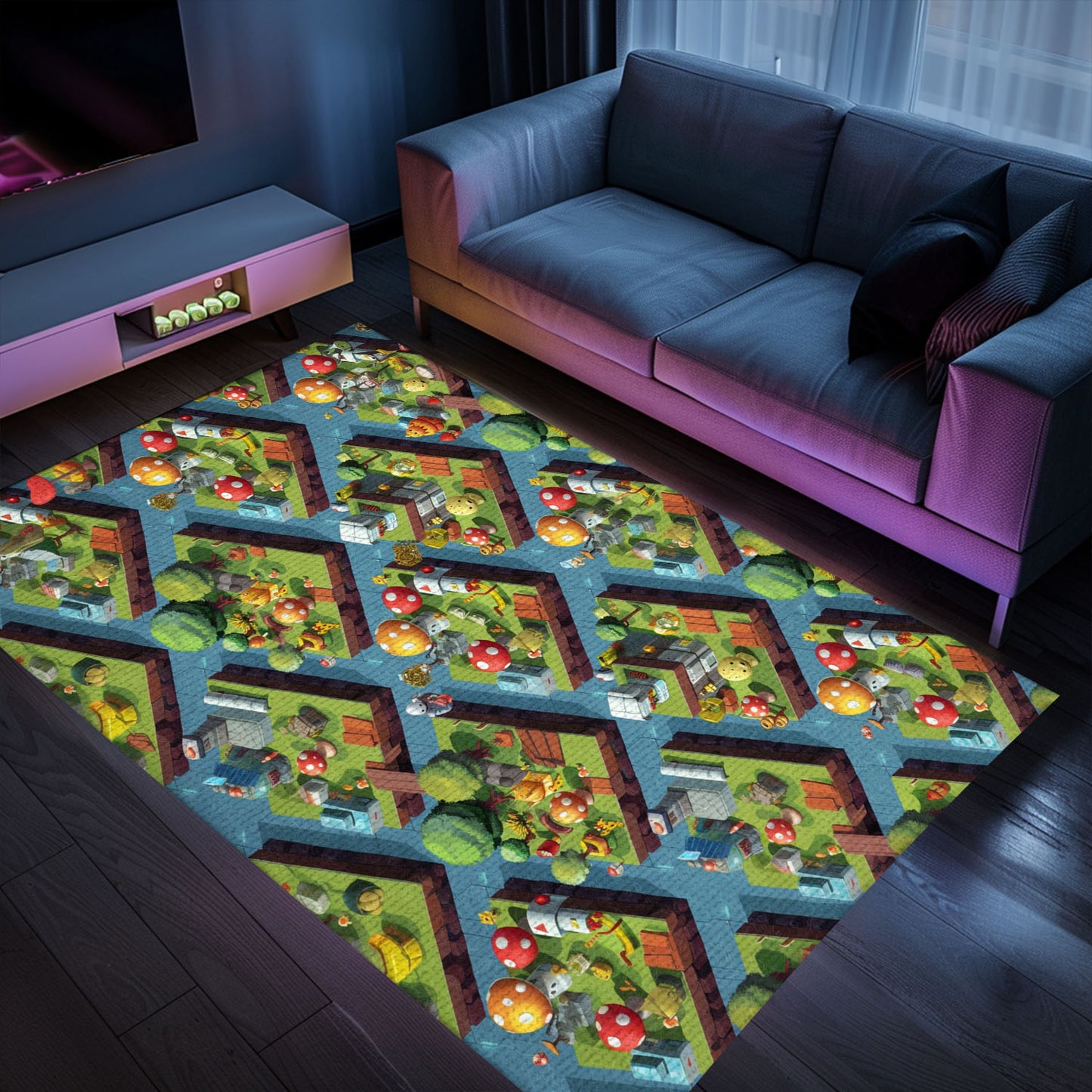 Stylish 70s Retro Arcade Game Room Carpet for Bedroom, Ideal for Gamers and Nostalgia Lovers, Arcade Decor, Gift for Gamers, Video Game Lovers G55