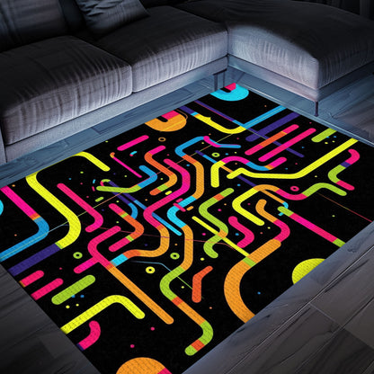 Vibrant 70s Retro Arcade Rug for Game Room, Perfect for Video Game Lovers and Living Room Decor, Arcade Decor, Gift for Gamers, Video Game Lovers G52