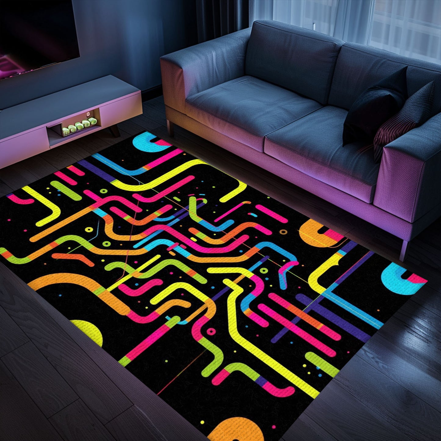 Vibrant 70s Retro Arcade Rug for Game Room, Perfect for Video Game Lovers and Living Room Decor, Arcade Decor, Gift for Gamers, Video Game Lovers G52