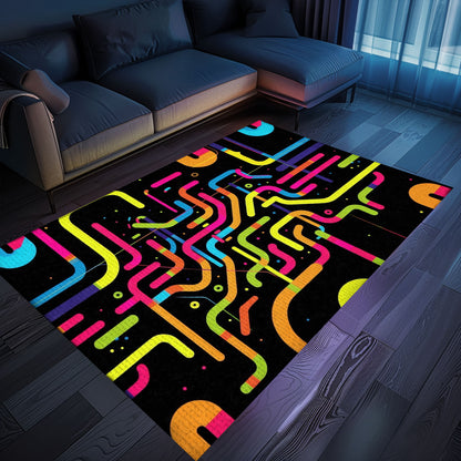 Vibrant 70s Retro Arcade Rug for Game Room, Perfect for Video Game Lovers and Living Room Decor, Arcade Decor, Gift for Gamers, Video Game Lovers G52