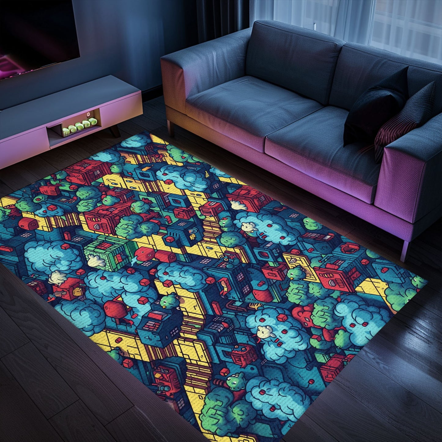 Eye-Catching 70s Retro Arcade Rug for Living Room, Perfect for Gamers and Video Game Room Decor, Arcade Decor, Gift for Gamers, Video Game Lovers G47