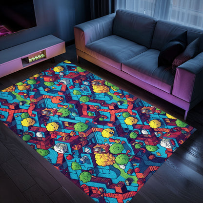 70s Retro Arcade Game Room Rug for Bedroom, Ideal for Gamers Looking to Enhance Their Gaming Space, Arcade Decor, Gift for Gamers, Video Game Lovers G46