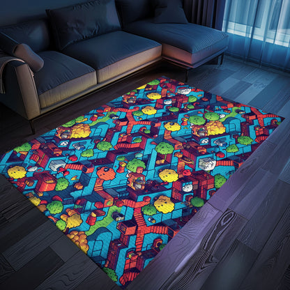 70s Retro Arcade Game Room Rug for Bedroom, Ideal for Gamers Looking to Enhance Their Gaming Space, Arcade Decor, Gift for Gamers, Video Game Lovers G46