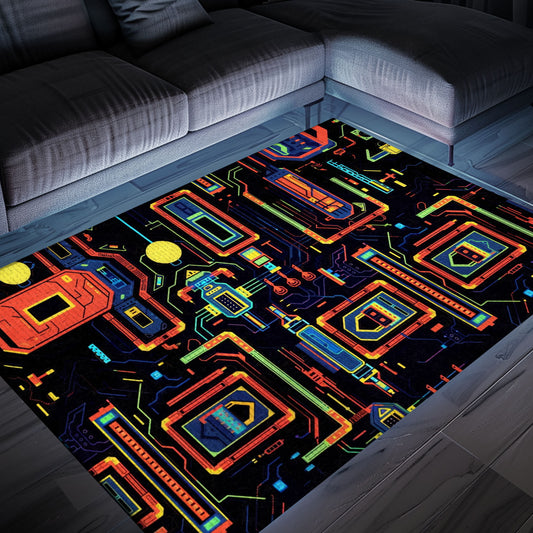 Stylish 70s Retro Arcade Rug for Game Room, an Excellent Gift Idea for Retro Video Game Lovers, Arcade Decor, Gift for Gamers, Video Game Lovers G43