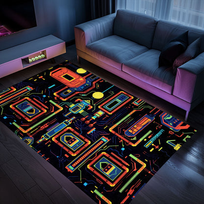 Stylish 70s Retro Arcade Rug for Game Room, an Excellent Gift Idea for Retro Video Game Lovers, Arcade Decor, Gift for Gamers, Video Game Lovers G43