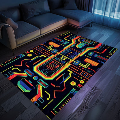 Vibrant 70s Retro Arcade Game Room Rug for Living Room, Perfect Gift for Gamers and Video Game Enthusiasts, Arcade Decor, Gift for Gamers, Video Game Lovers G41