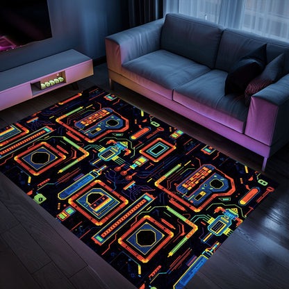 Classic 70s Arcade Rug for Living Room - Perfect for Video Game Enthusiasts and Nostalgic Decor Fans, Arcade Decor, Gift for Gamers, Video Game Lovers G40