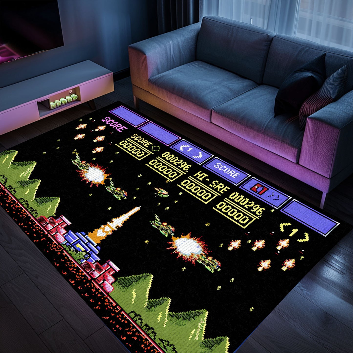 Revamp Your Room with 80s Arcade Carpet, Channeling the Spirit of Space Invaders, Perfect for Gamers, Arcade Decor, Gift for Gamers, Video Game Lovers G237