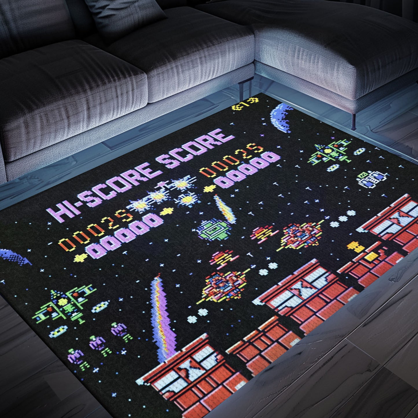 Dive into Gaming Paradise with 80s Arcade Carpet Featuring Space Invaders Theme, Must-Have for Video Game Aficionados, Arcade Decor, Gift for Gamers, Video Game Lovers G235