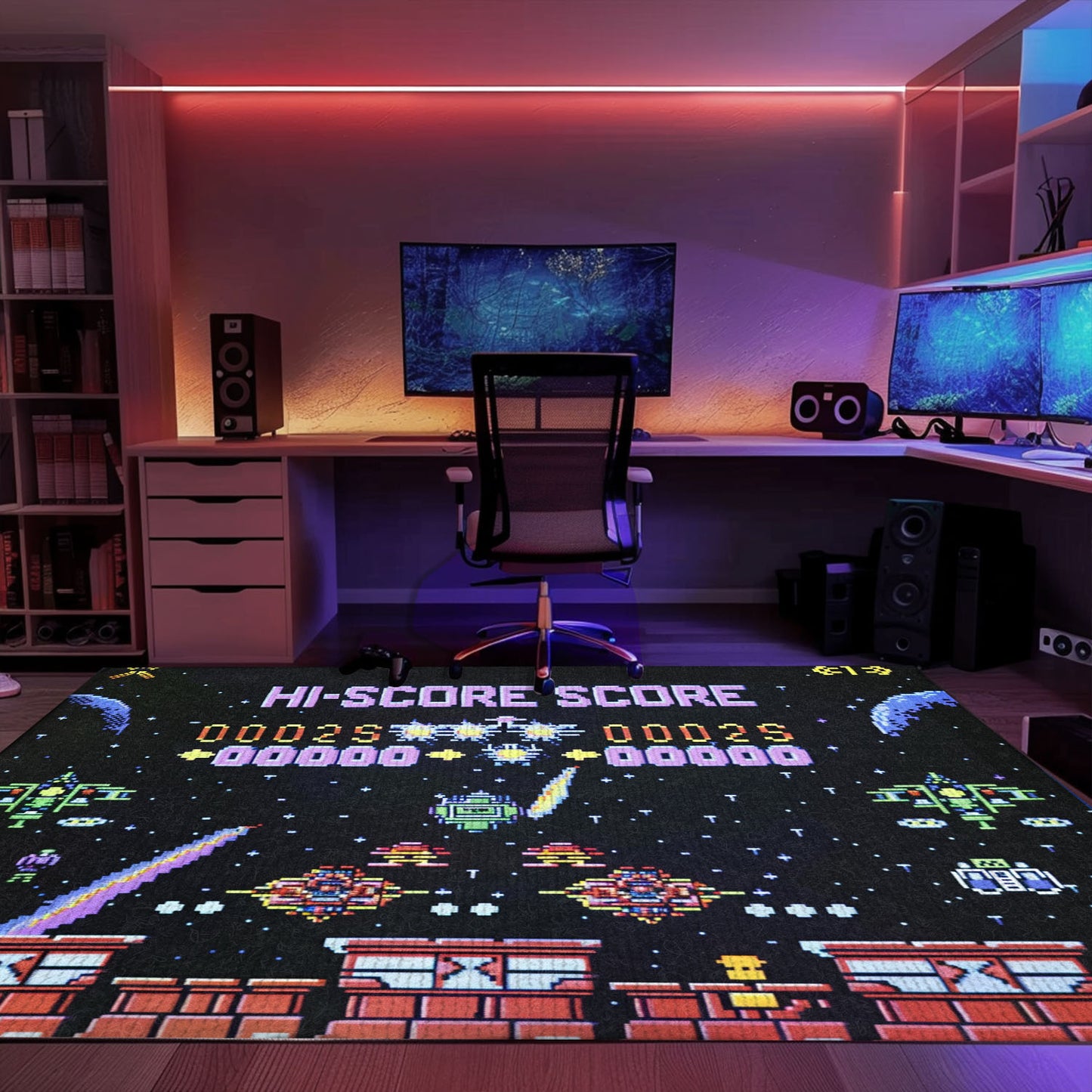 Dive into Gaming Paradise with 80s Arcade Carpet Featuring Space Invaders Theme, Must-Have for Video Game Aficionados, Arcade Decor, Gift for Gamers, Video Game Lovers G235