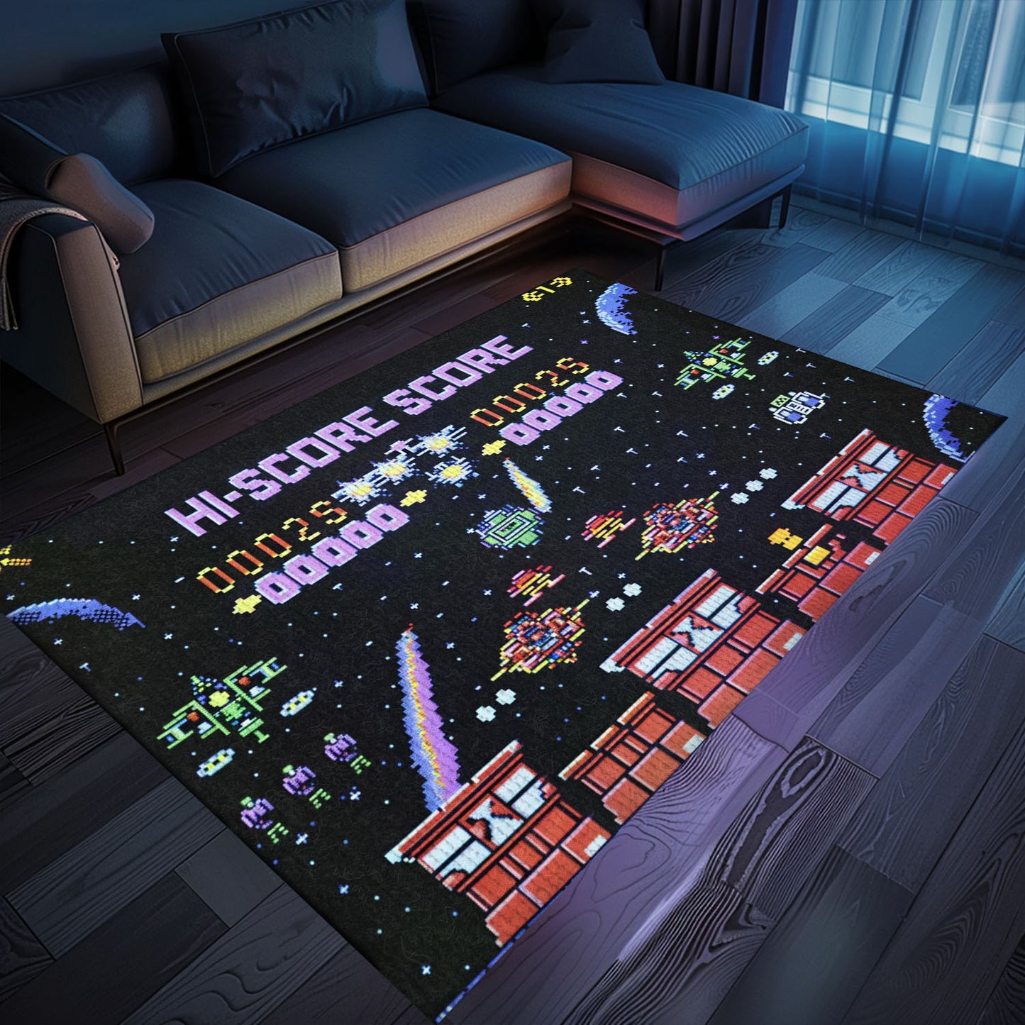 Dive into Gaming Paradise with 80s Arcade Carpet Featuring Space Invaders Theme, Must-Have for Video Game Aficionados, Arcade Decor, Gift for Gamers, Video Game Lovers G235