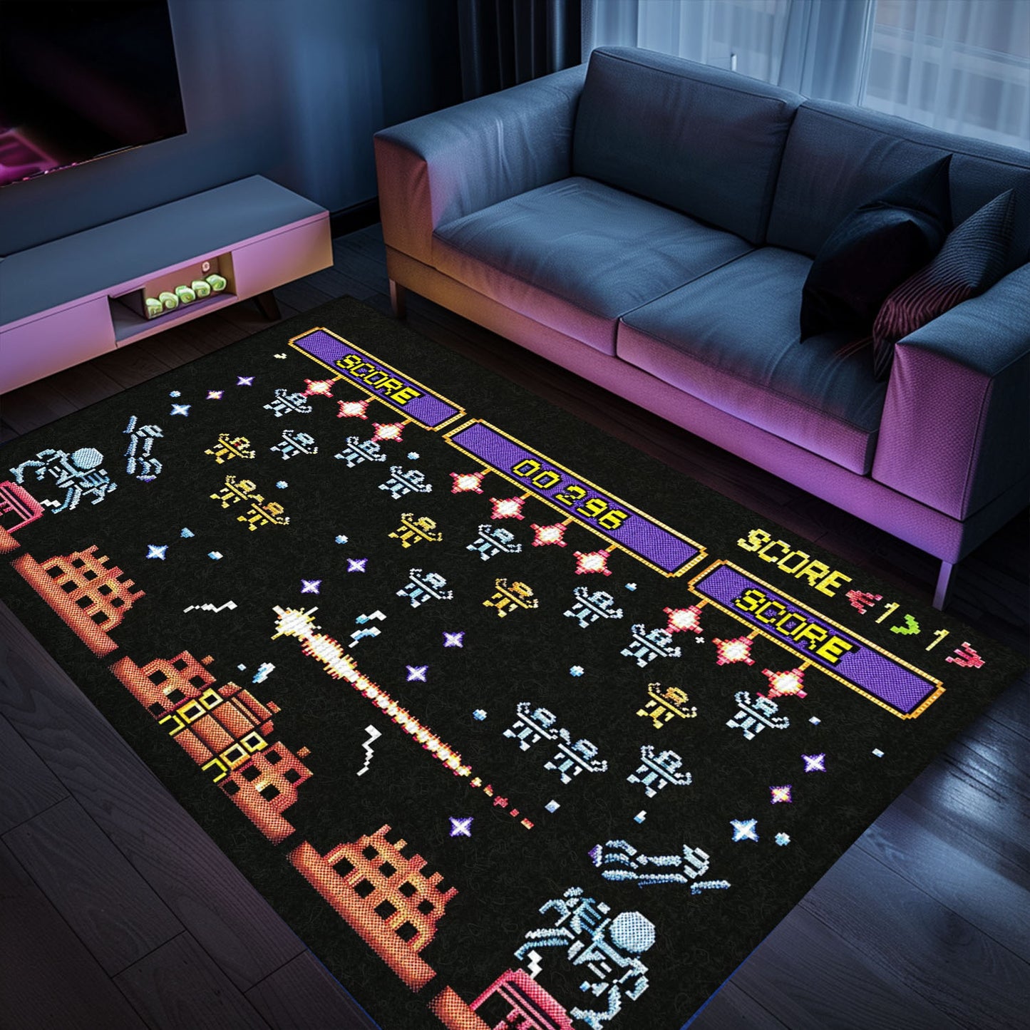 Upgrade Your Home Decor with 80s Arcade Carpet Infused with Space Invaders Aesthetic, Perfect for Arcade Enthusiasts, Arcade Decor, Gift for Gamers, Video Game Lovers G234