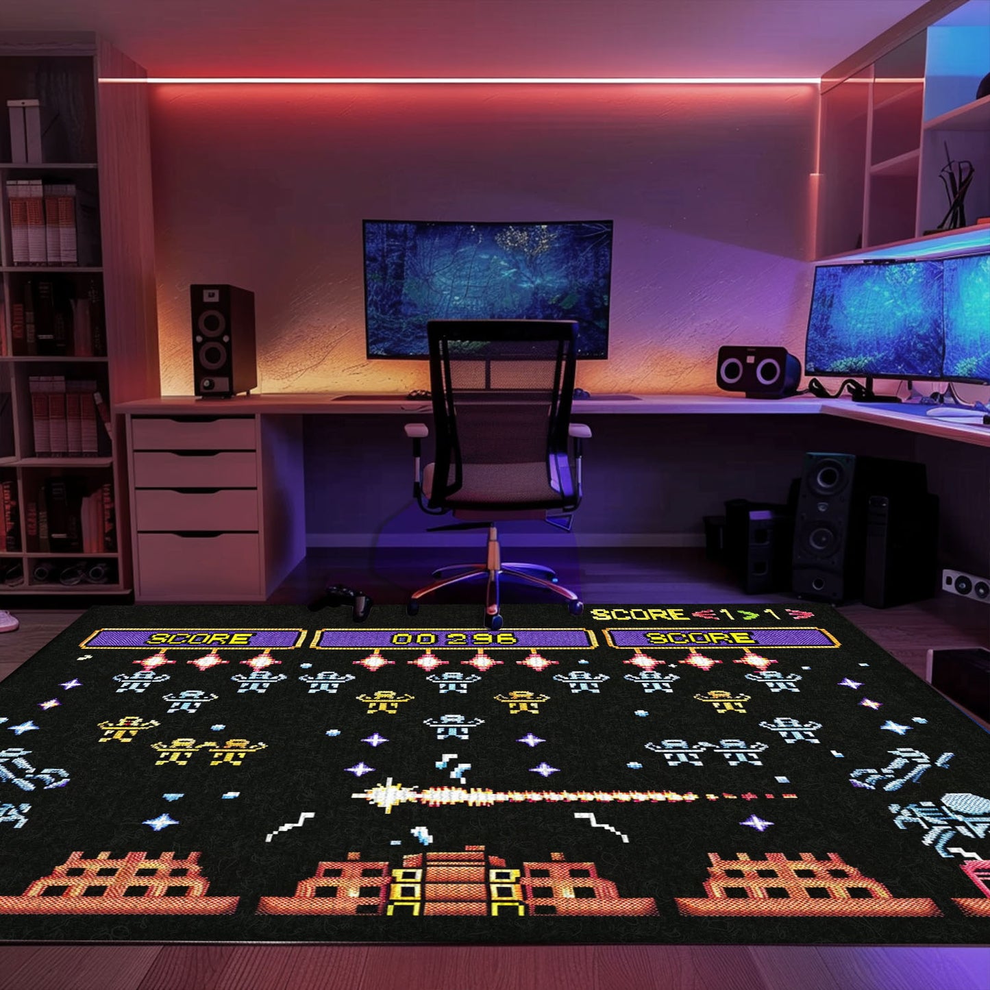 Upgrade Your Home Decor with 80s Arcade Carpet Infused with Space Invaders Aesthetic, Perfect for Arcade Enthusiasts, Arcade Decor, Gift for Gamers, Video Game Lovers G234
